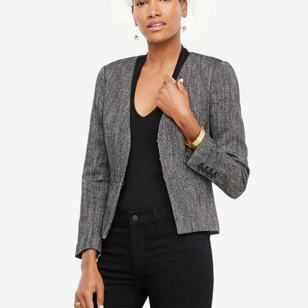 Ann Taylor Herringbone Peplum Jacket Tweed Blazer - Picture 1 of 5